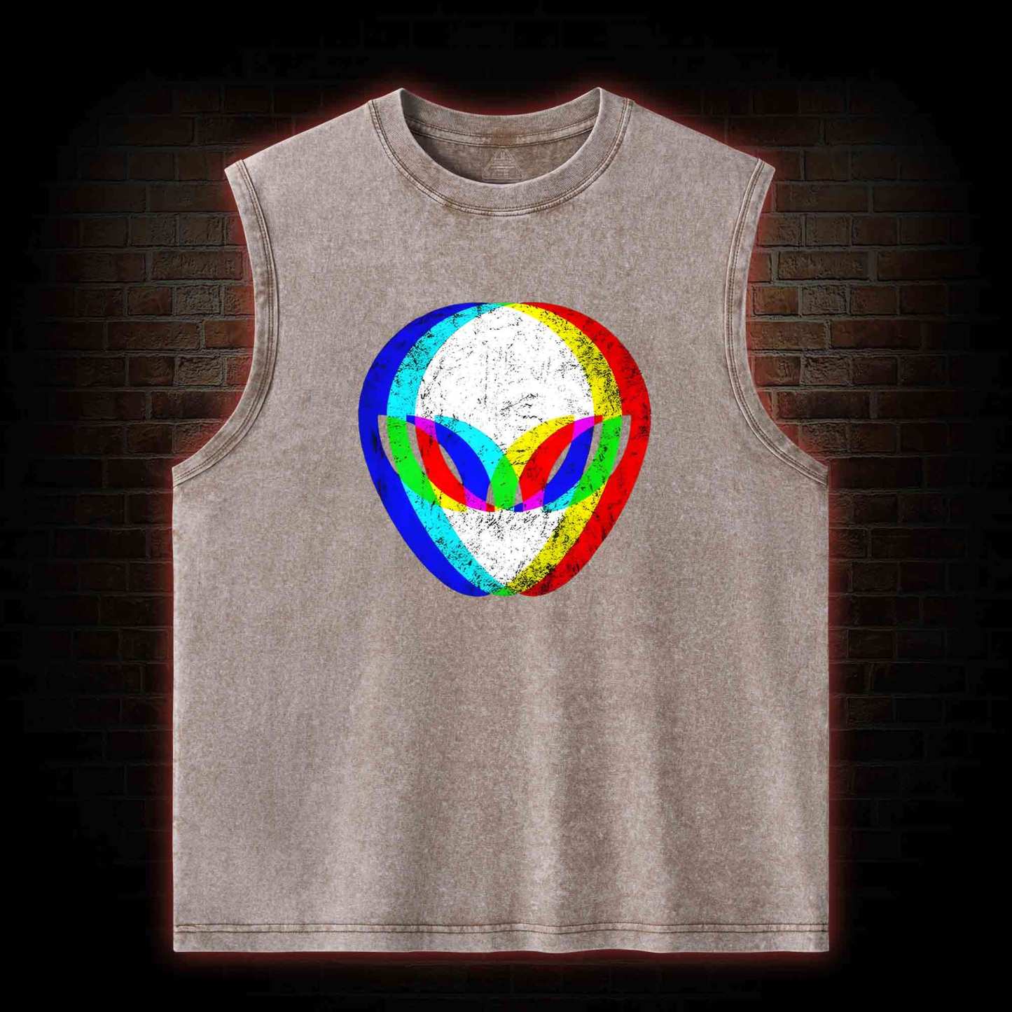Alien Head Trippy Washed Tank Top