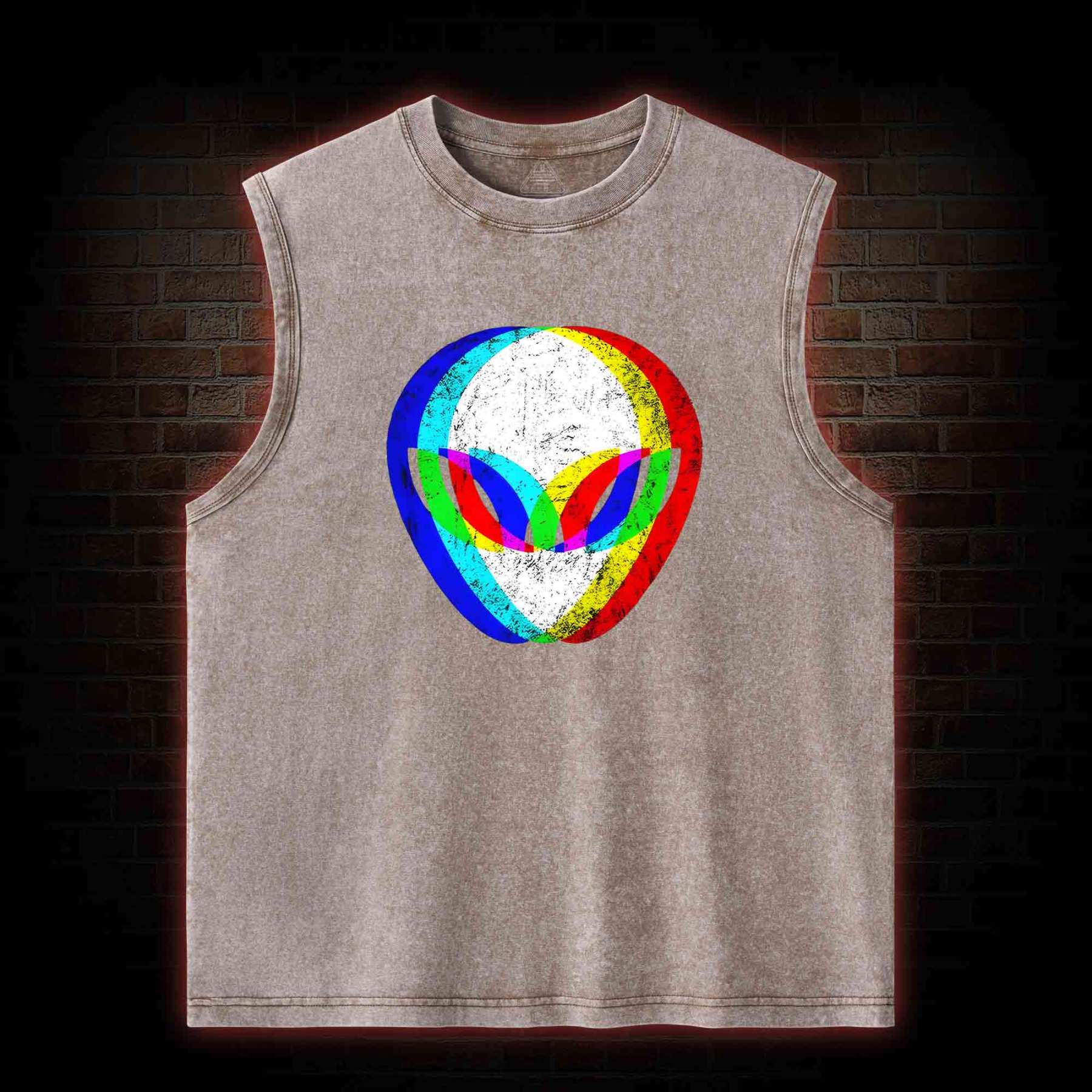 Alien Head Trippy Washed Tank Top