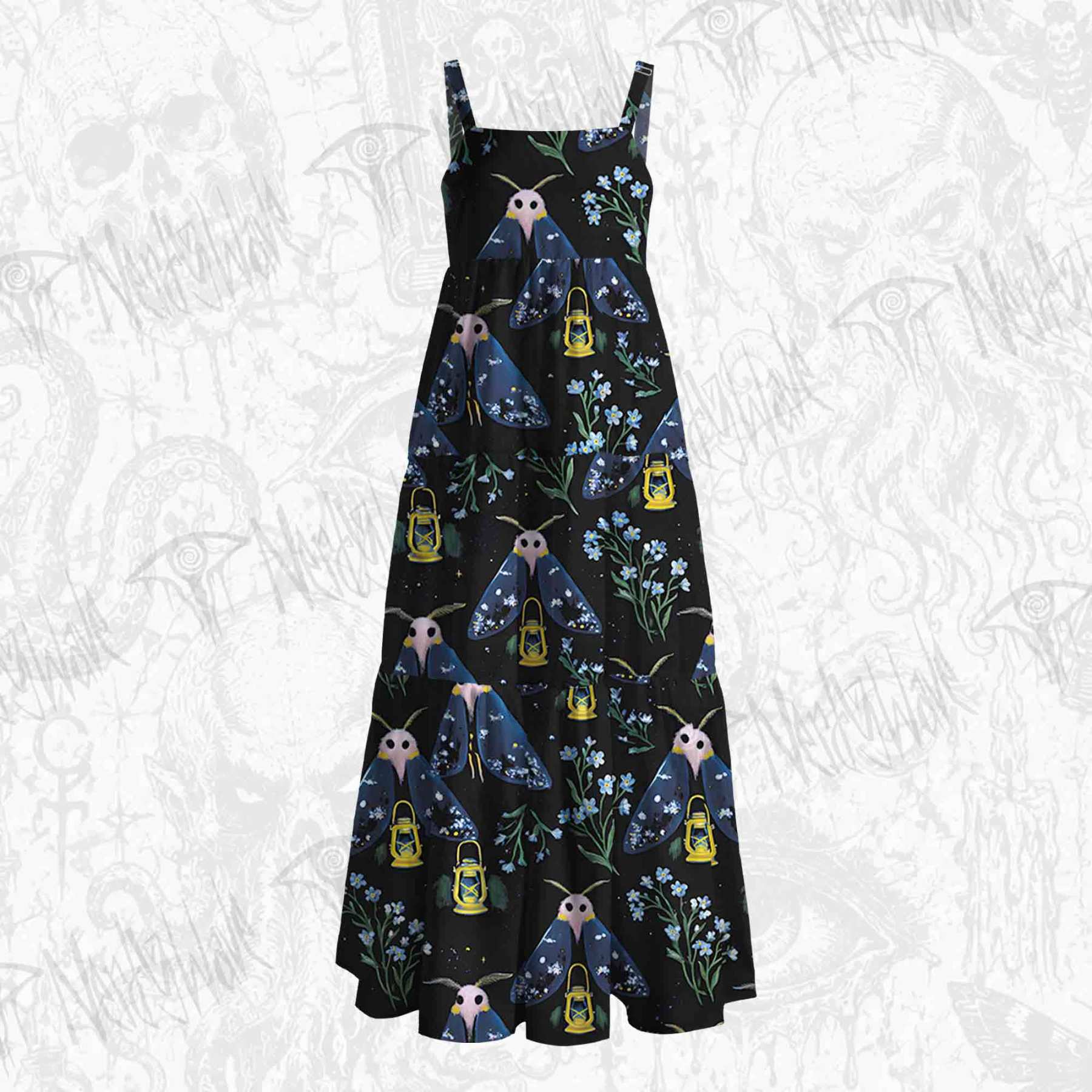 Night Moth Lantern Wildflower Wide Straps Maxi Dress