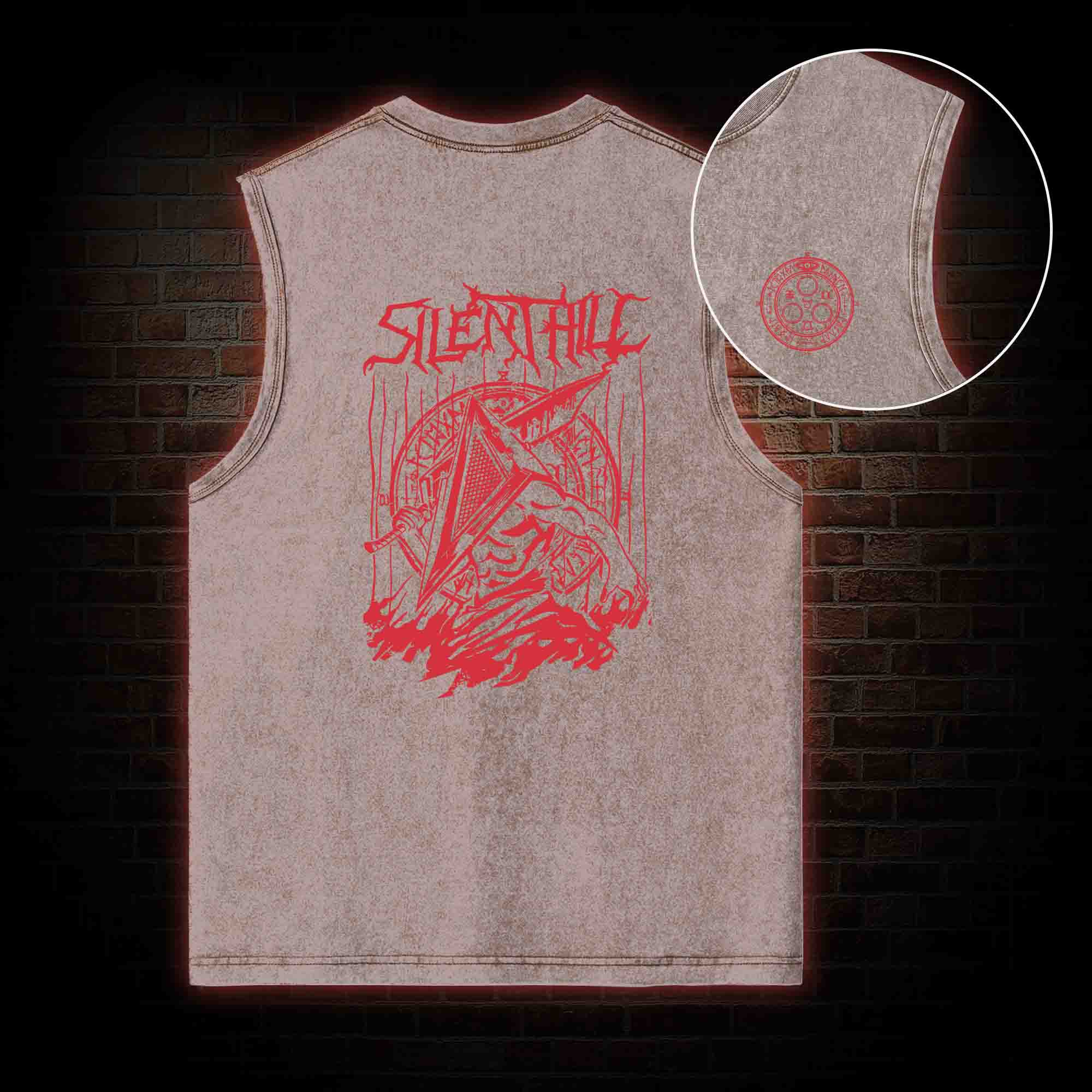 Pyramid Head Vintage Front Back Print Washed Tank Top