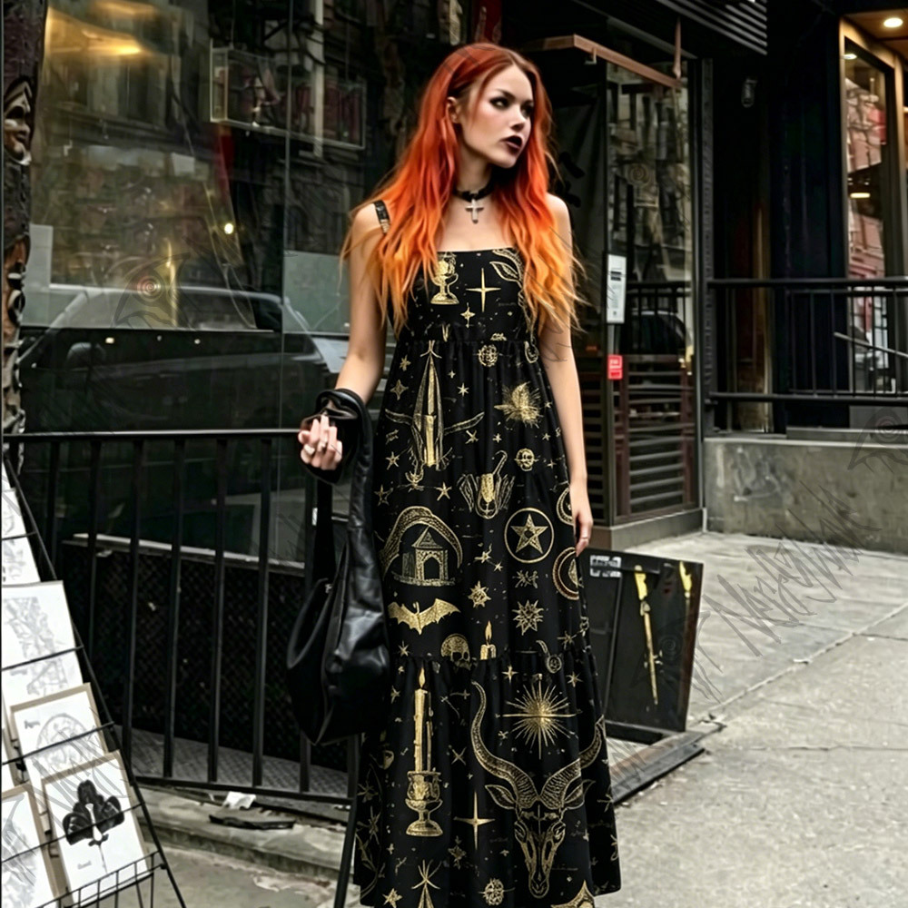 Baphomet Wide Straps Maxi Dress
