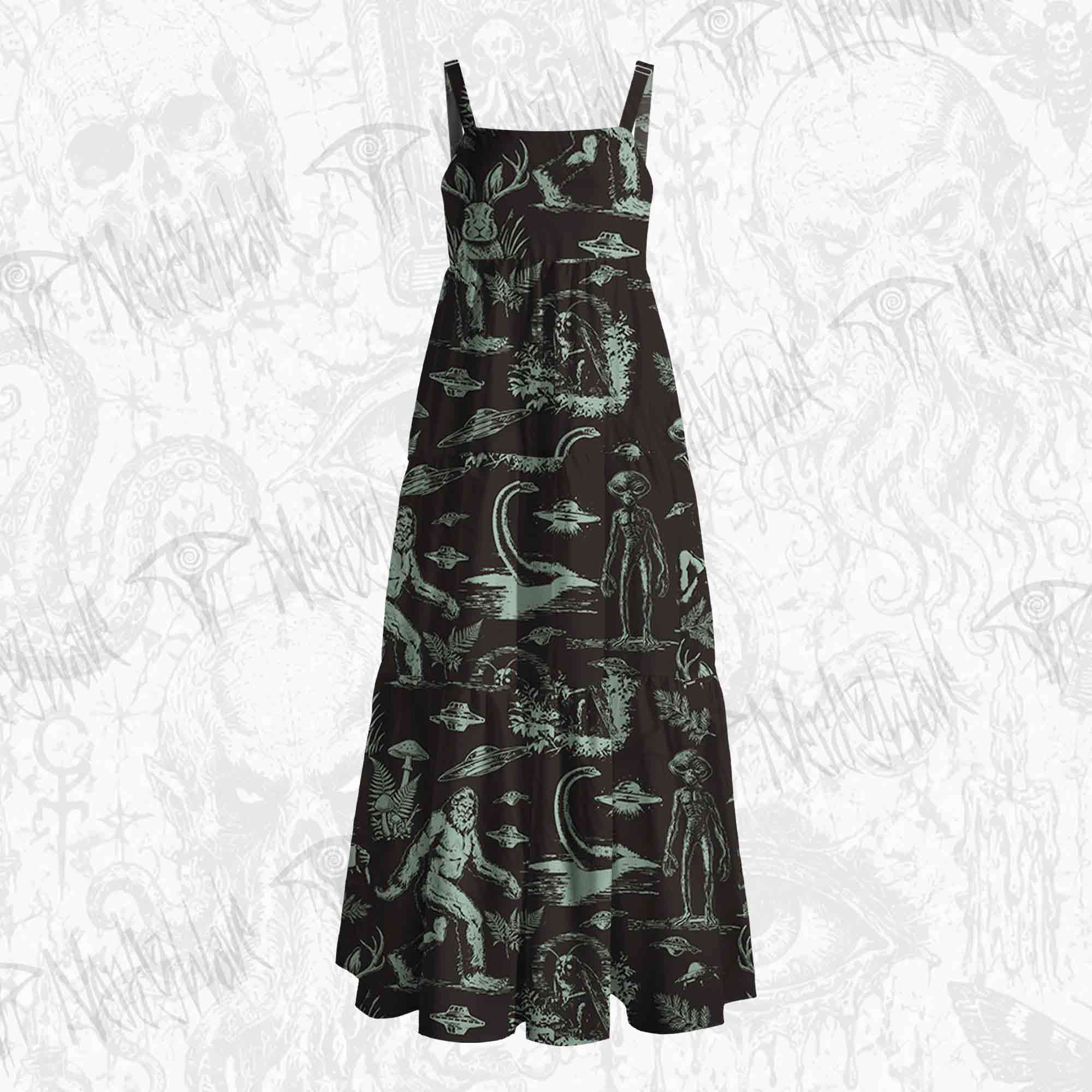 Occult Cryptid Alien Bigfoot Wide Straps Maxi Dress