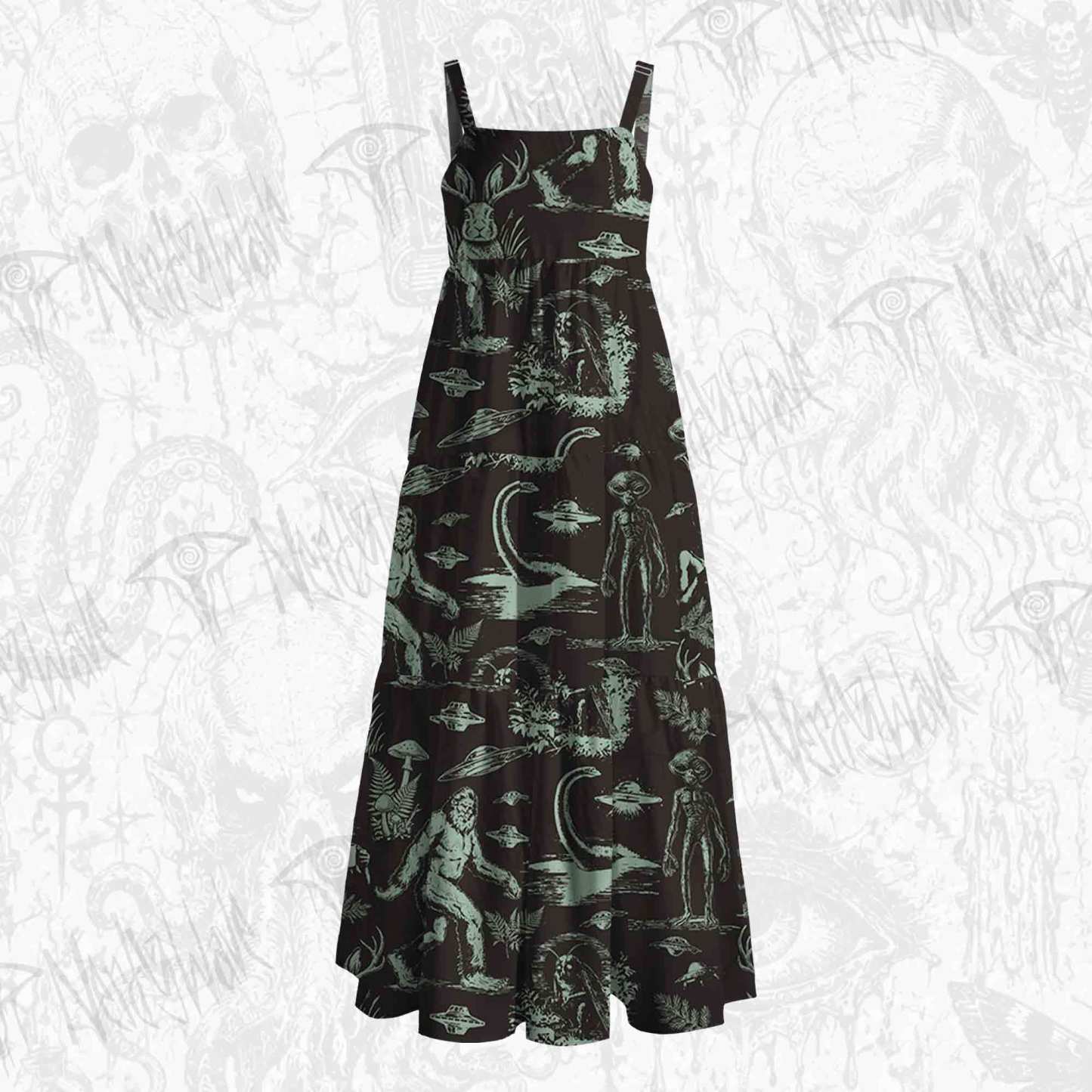 Occult Cryptid Alien Bigfoot Wide Straps Maxi Dress