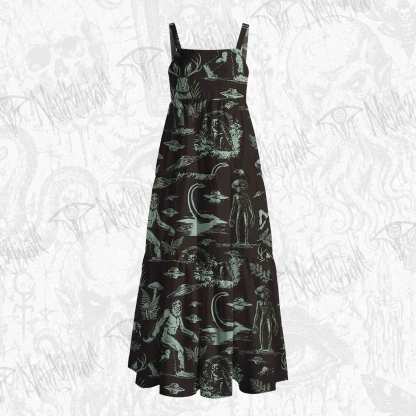 Occult Cryptid Alien Bigfoot Wide Straps Maxi Dress