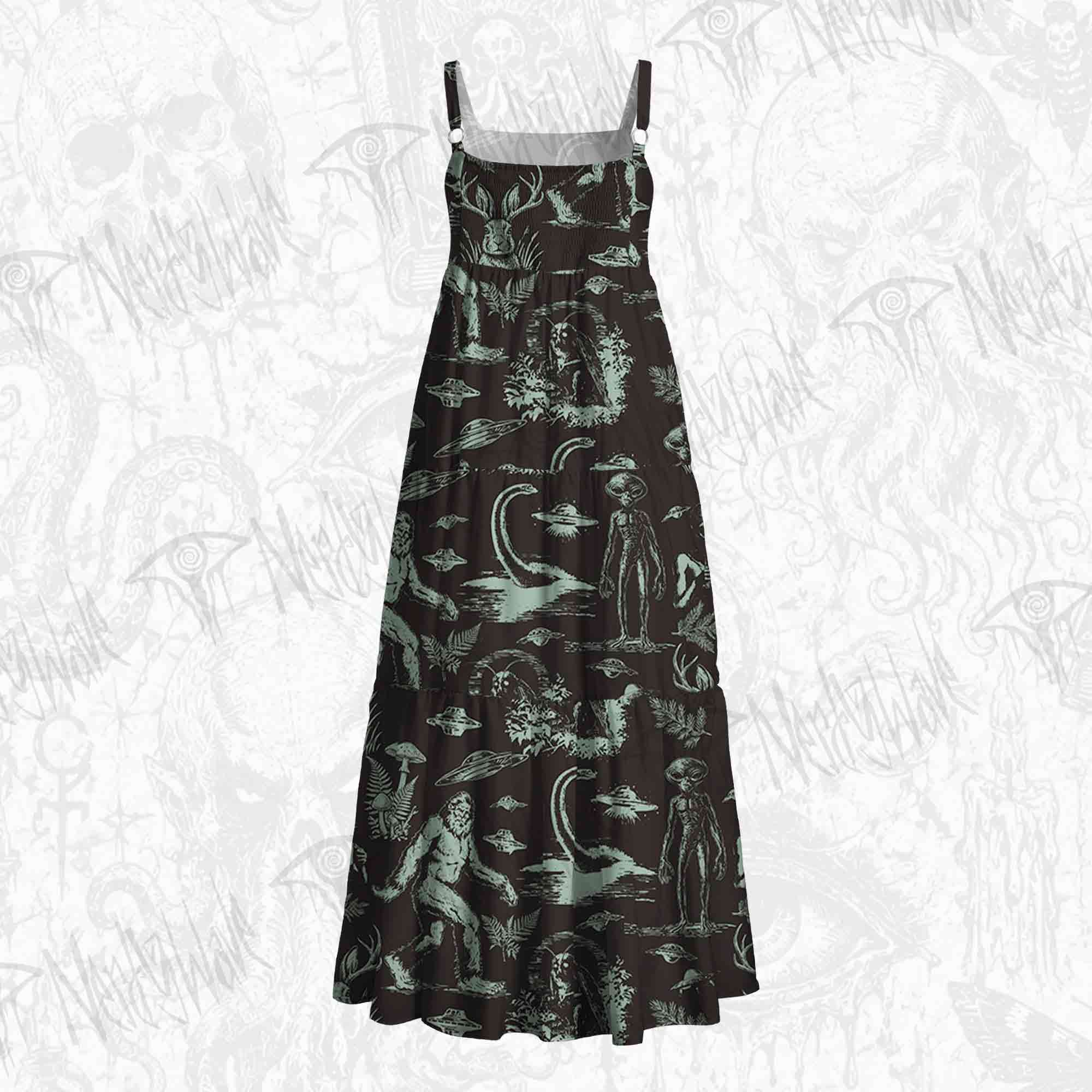 Occult Cryptid Alien Bigfoot Wide Straps Maxi Dress