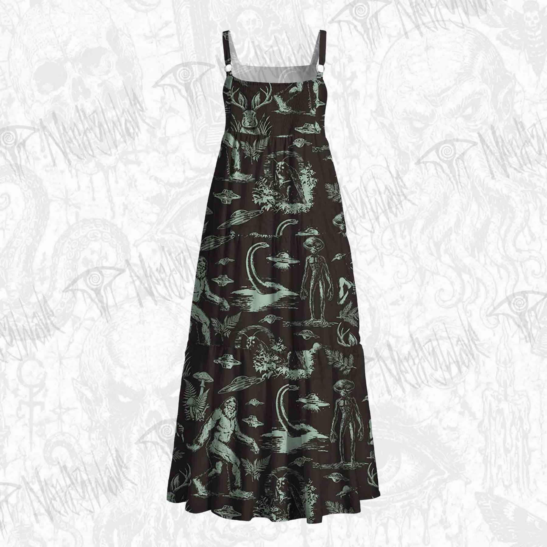 Occult Cryptid Alien Bigfoot Wide Straps Maxi Dress