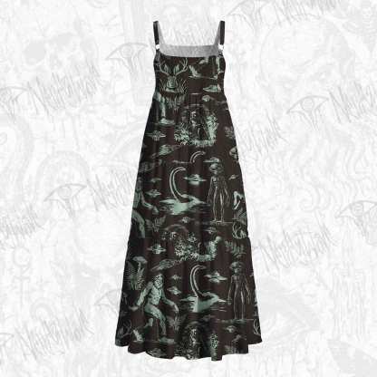 Occult Cryptid Alien Bigfoot Wide Straps Maxi Dress