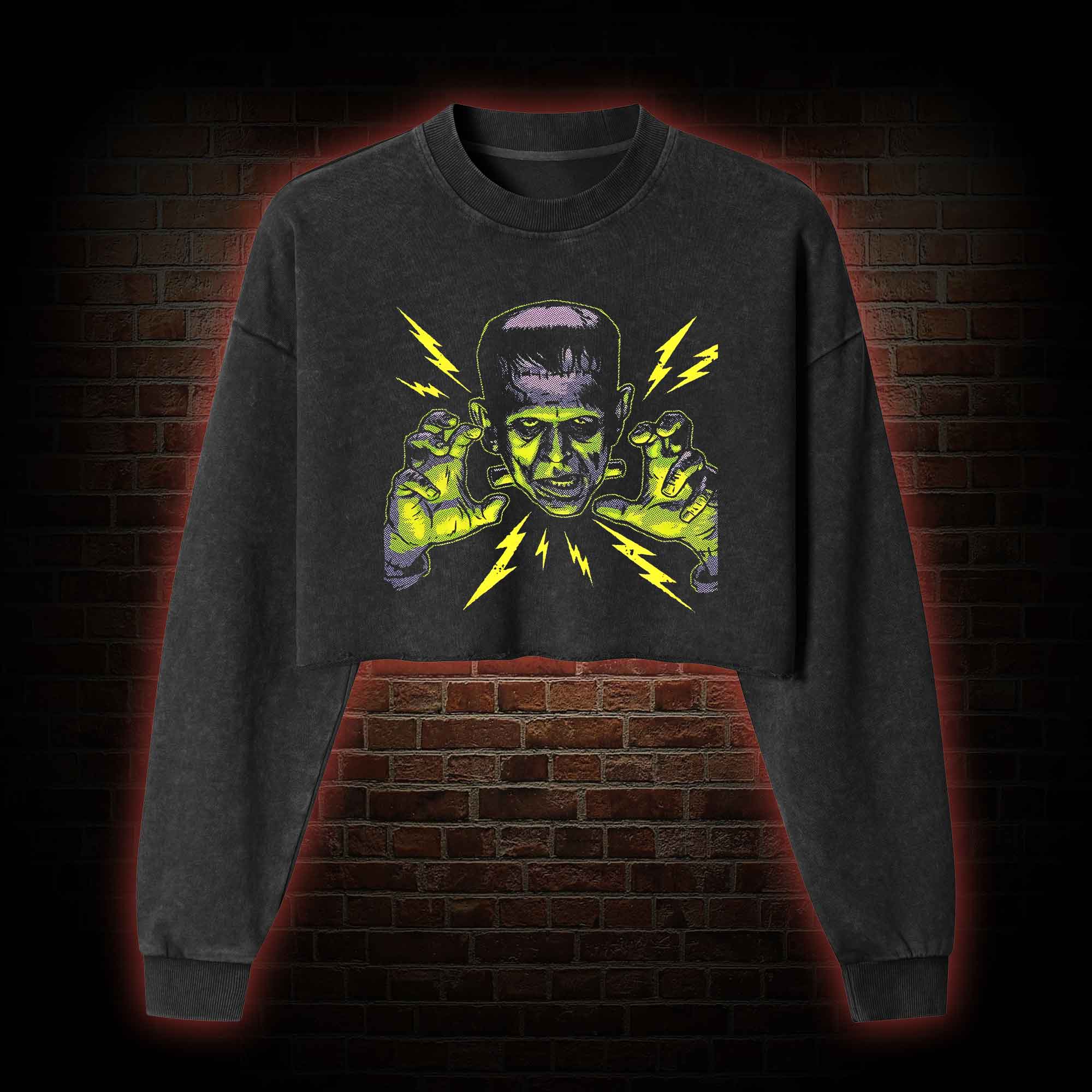 It's Alive It's Alive Washed Cropped Sweatshirts
