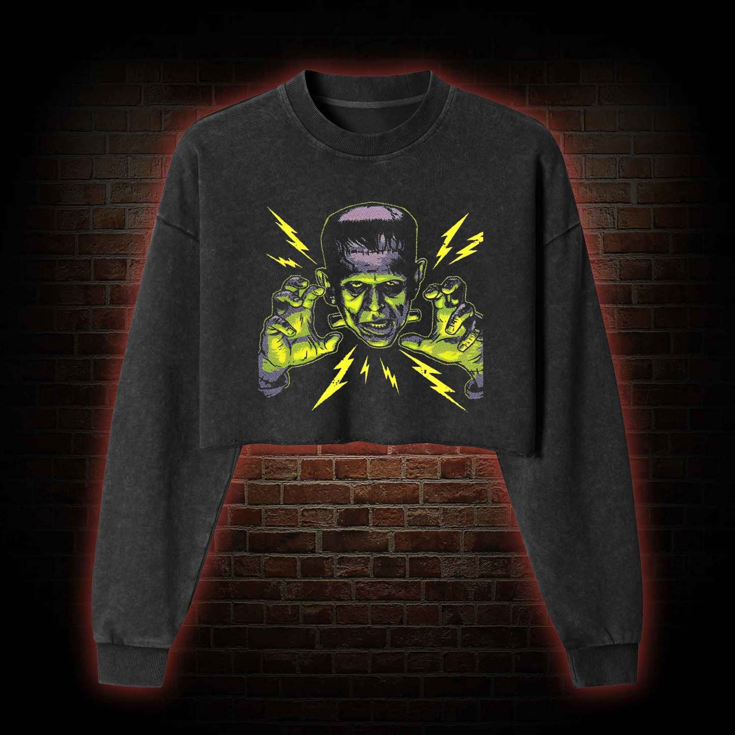 It's Alive It's Alive Washed Cropped Sweatshirts