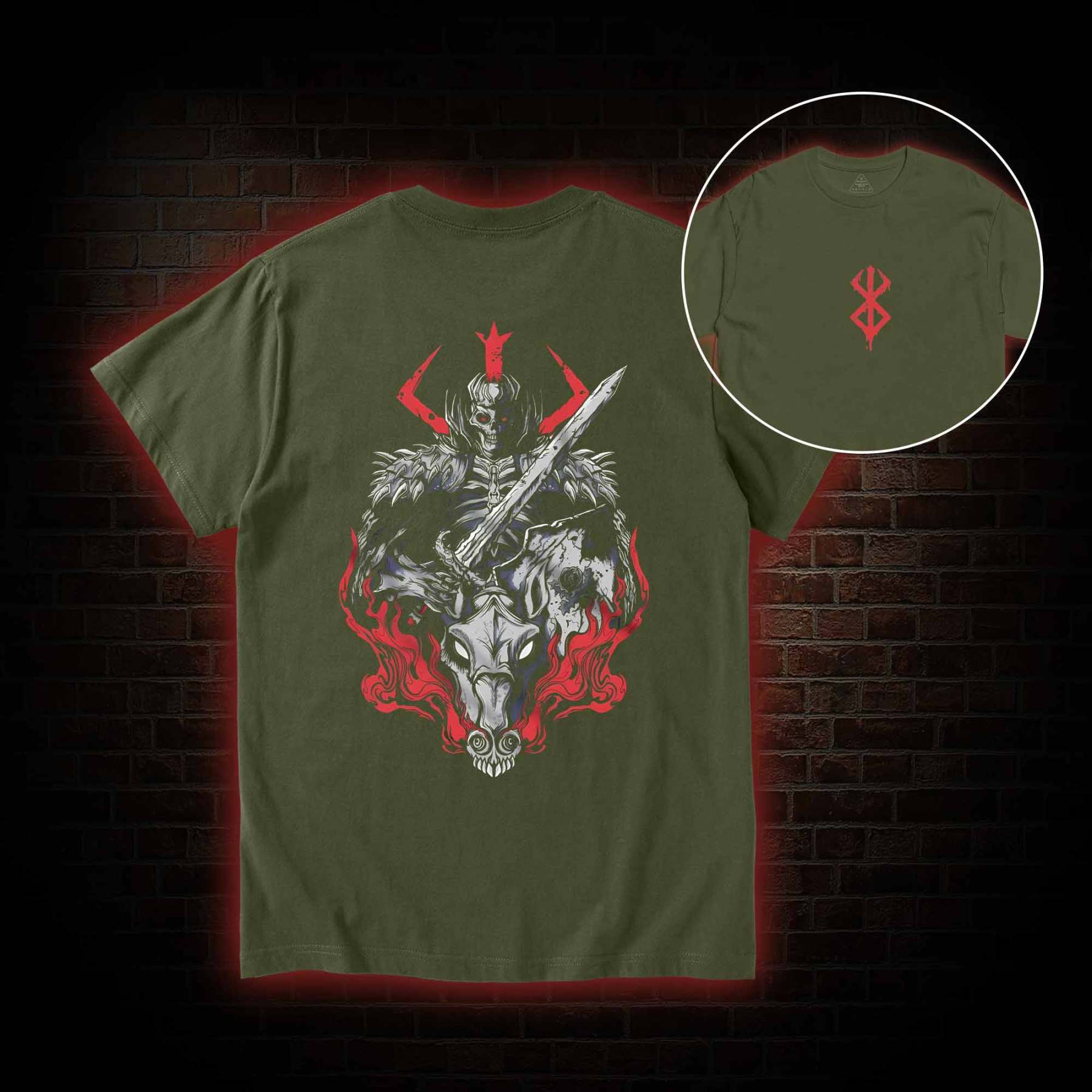 Skull Knight Back Print T-Shirt