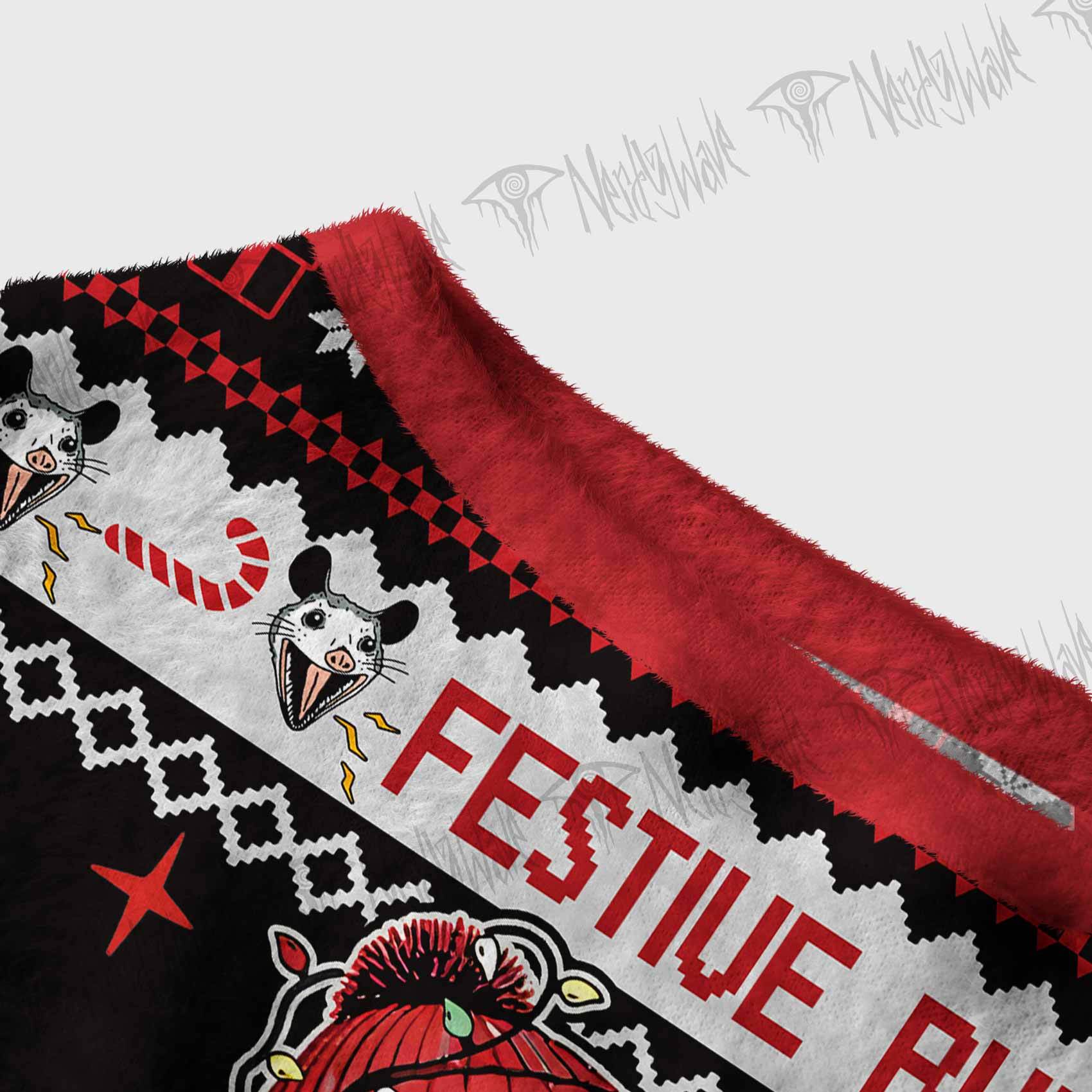 Festive But Feral Off Shoulder Ugly Sweater