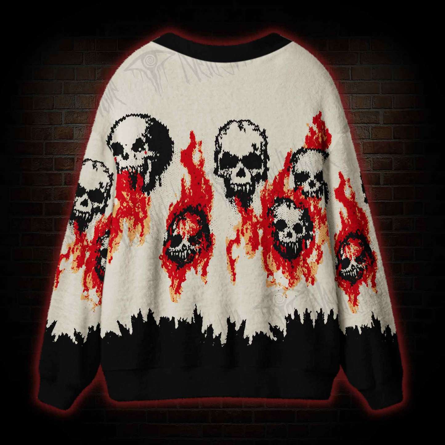 Grunge Flaming Skull Cardigan Sweater