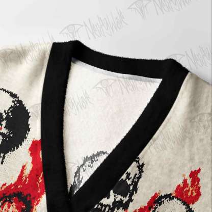 Grunge Flaming Skull Cardigan Sweater