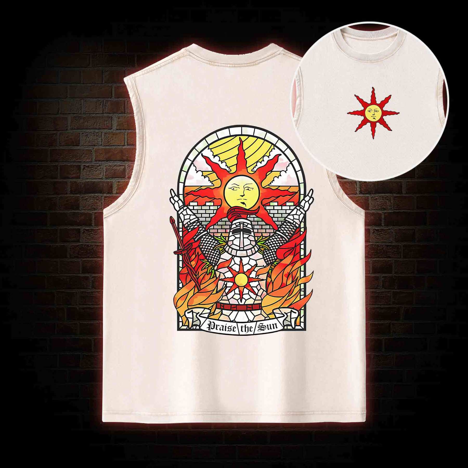 Praise the Sun Back Print Washed Tank Top