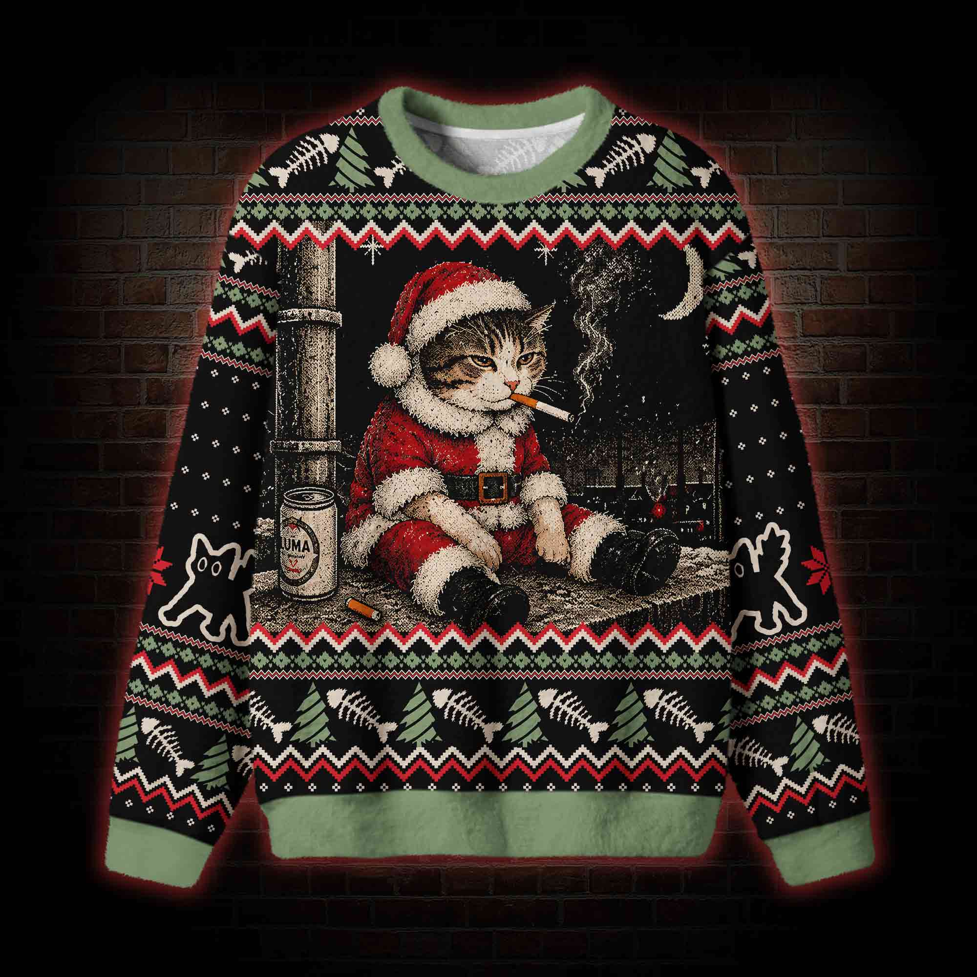 Naughty Santa Cat Retro Ugly Sweatshirts