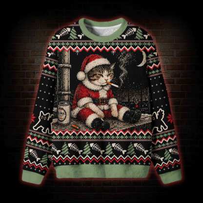 Naughty Santa Cat Retro Ugly Sweatshirts