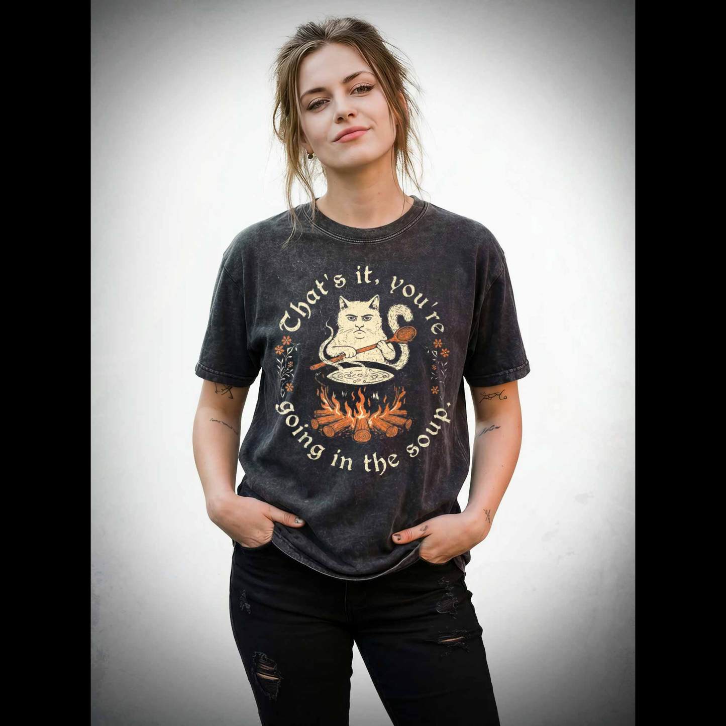 Weird Medieval Cat Washed T-shirt