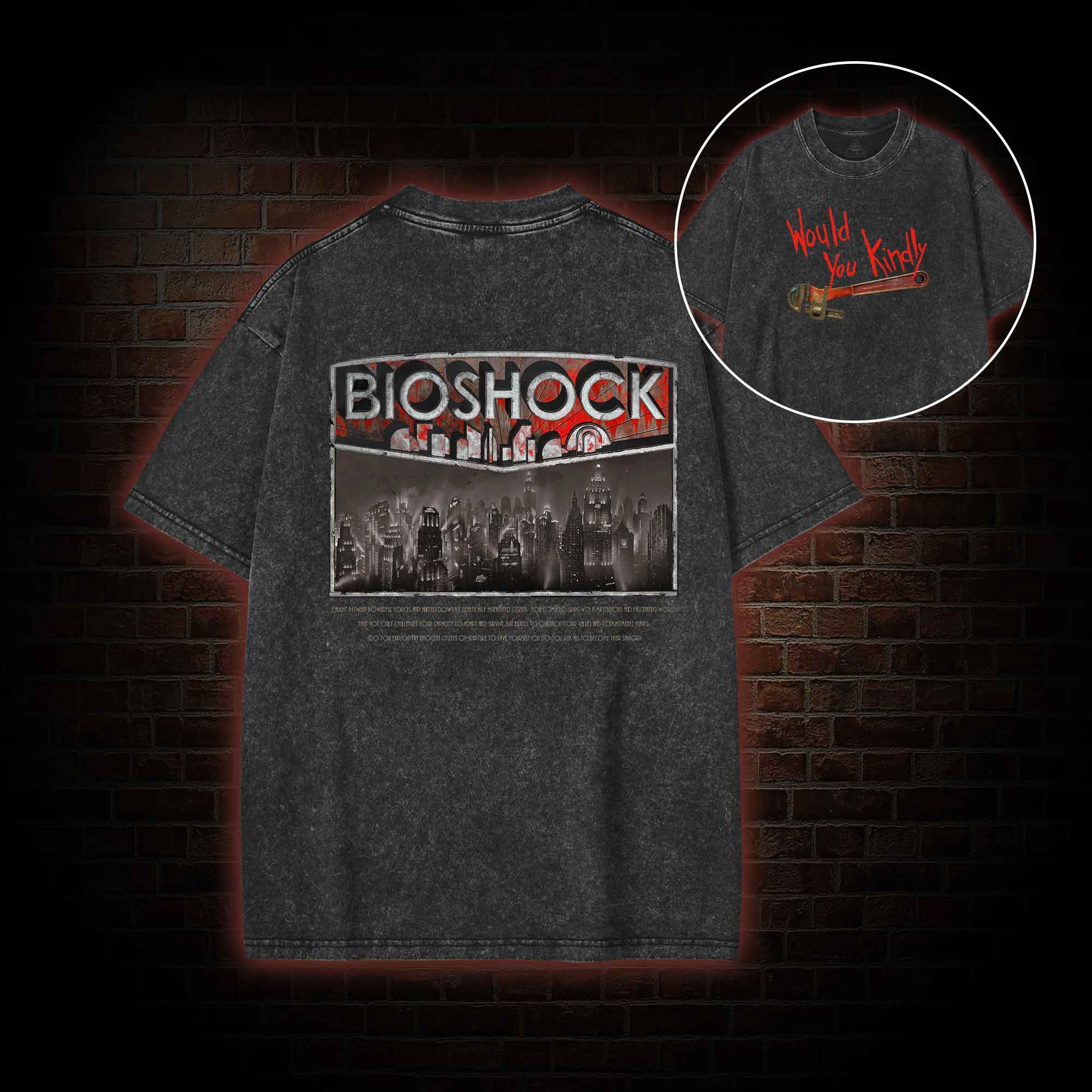 Would You Kindly Back Print Washed T-shirt