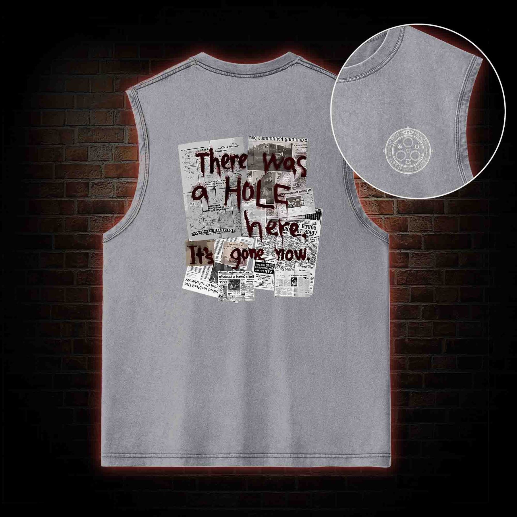 There Was a Hole Back Print Washed Tank Top