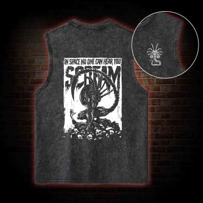In Space No One Can Hear You Scream Back Print Washed Tank Top