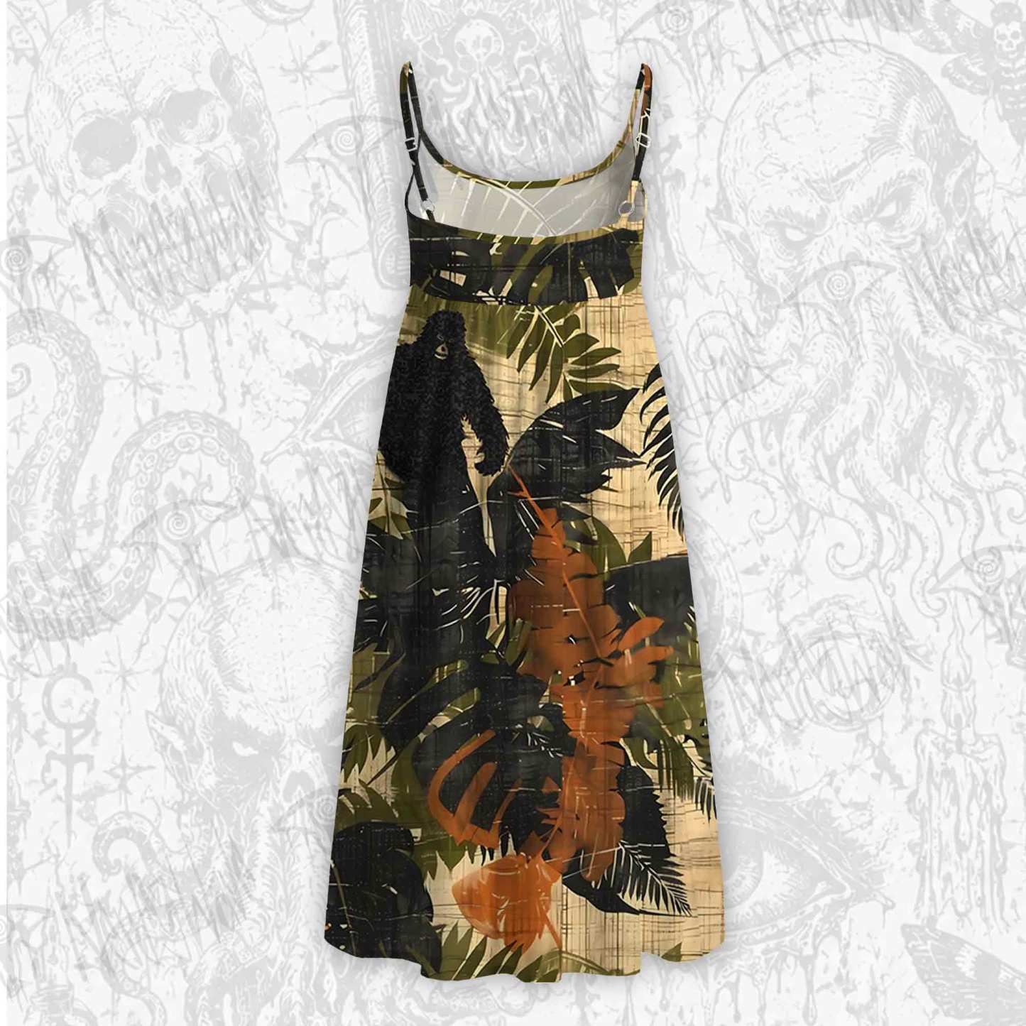 Bigfoot in Forest Night Strap Midi Sundress