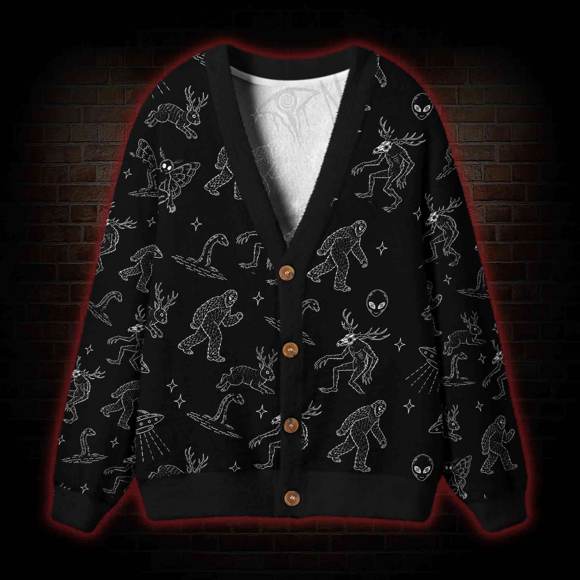 Cryptid UFO Doodle Cardigan Sweater