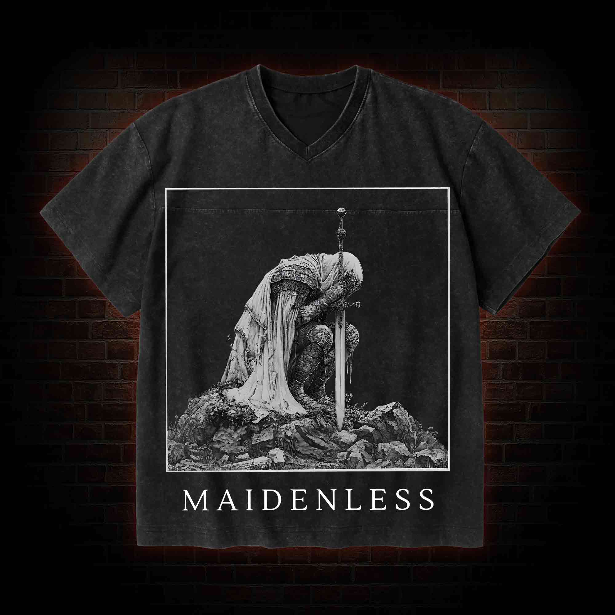Maidenless V-Neck Streetwear Washed T-shirt