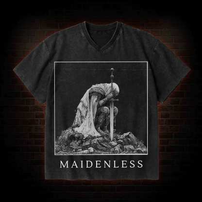 Maidenless V-Neck Streetwear Washed T-shirt
