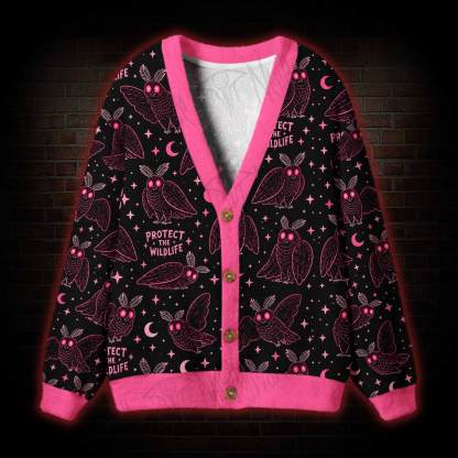 Pink Mothman Wildlife Cardigan Sweater