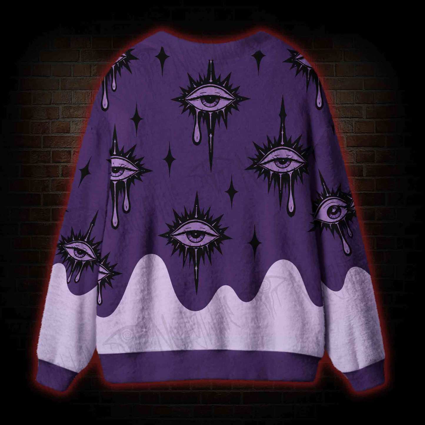 Gothic Crying Eye Purple Cardigan Sweater
