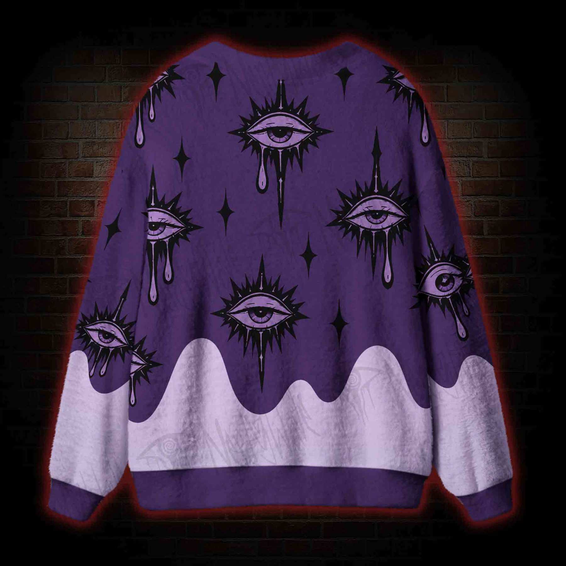 Gothic Crying Eye Purple Cardigan Sweater