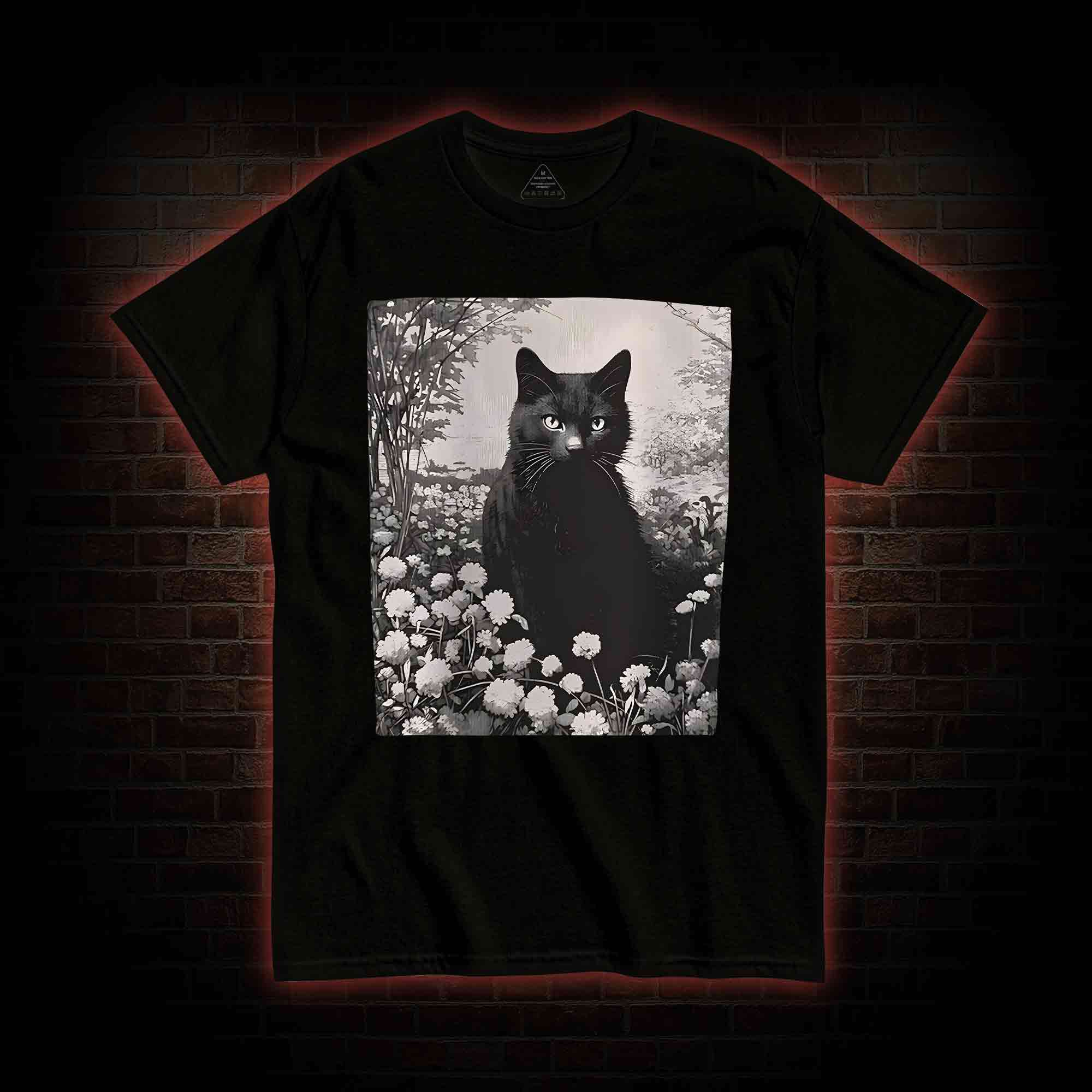 Black Cat in Garden T-shirt