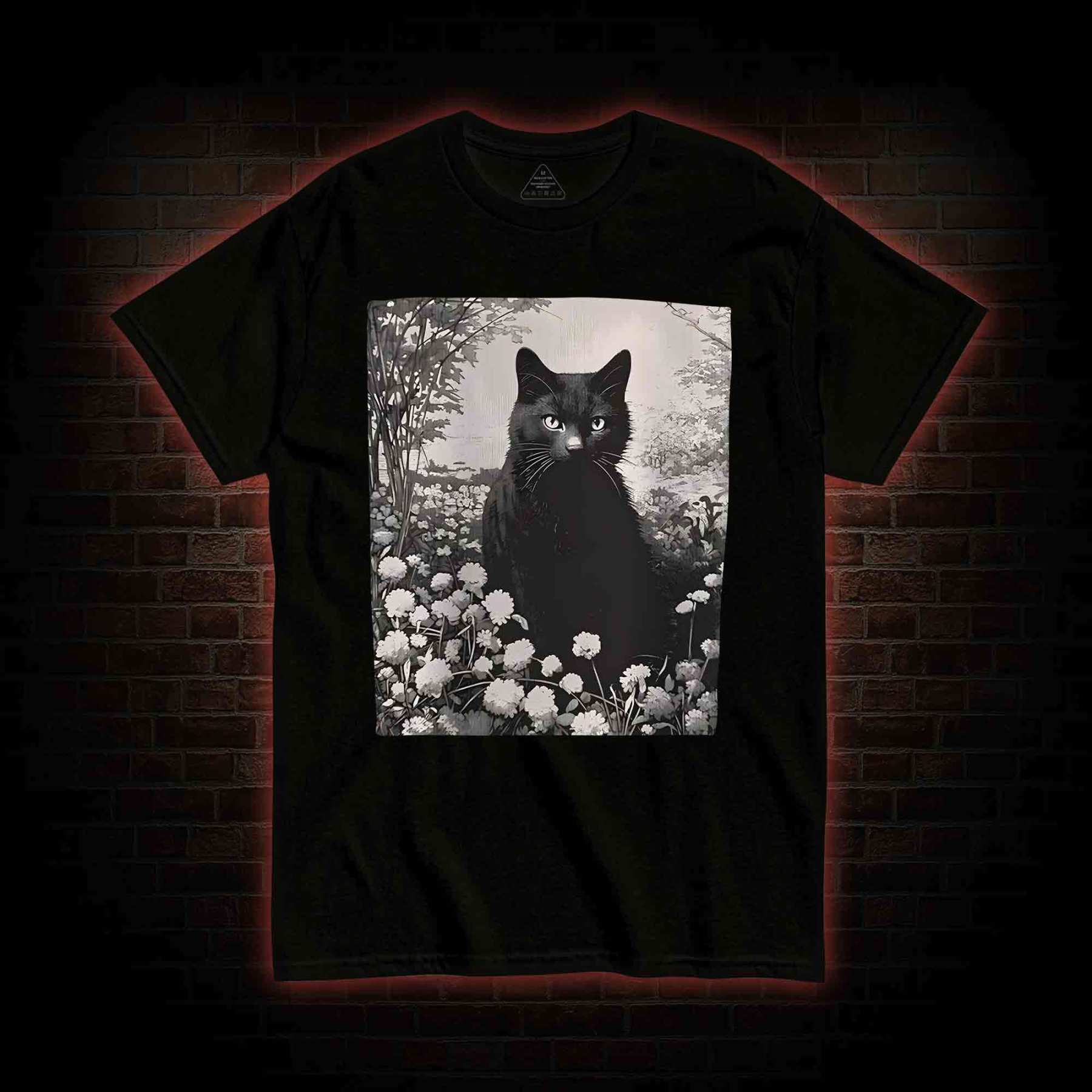 Black Cat in Garden T-shirt