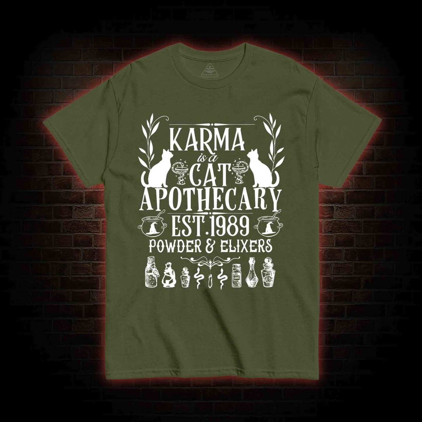 Karma Is A Cat Apothecary T-shirt 