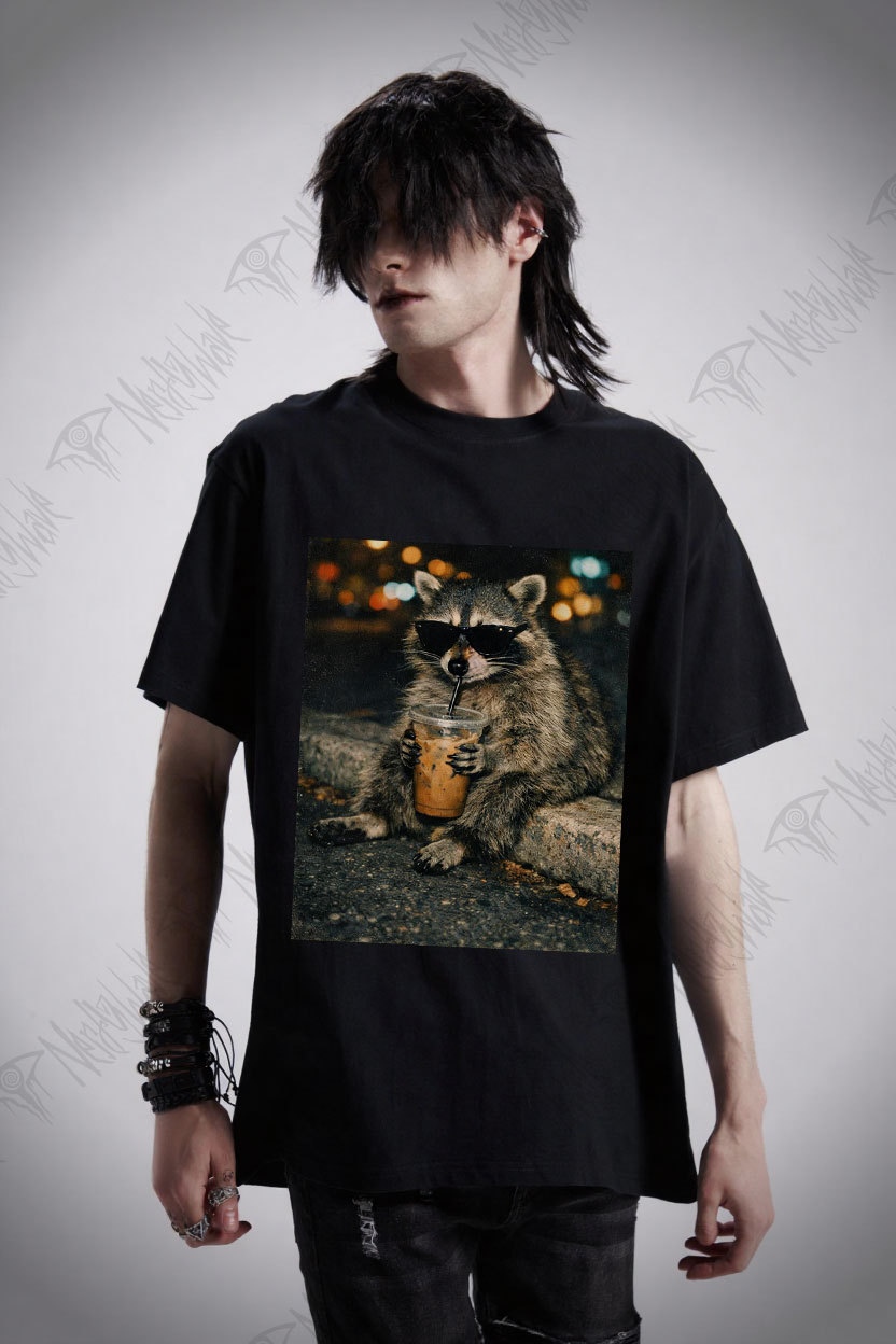 Funny Raccoon Drinking Iced Coffee T-shirt