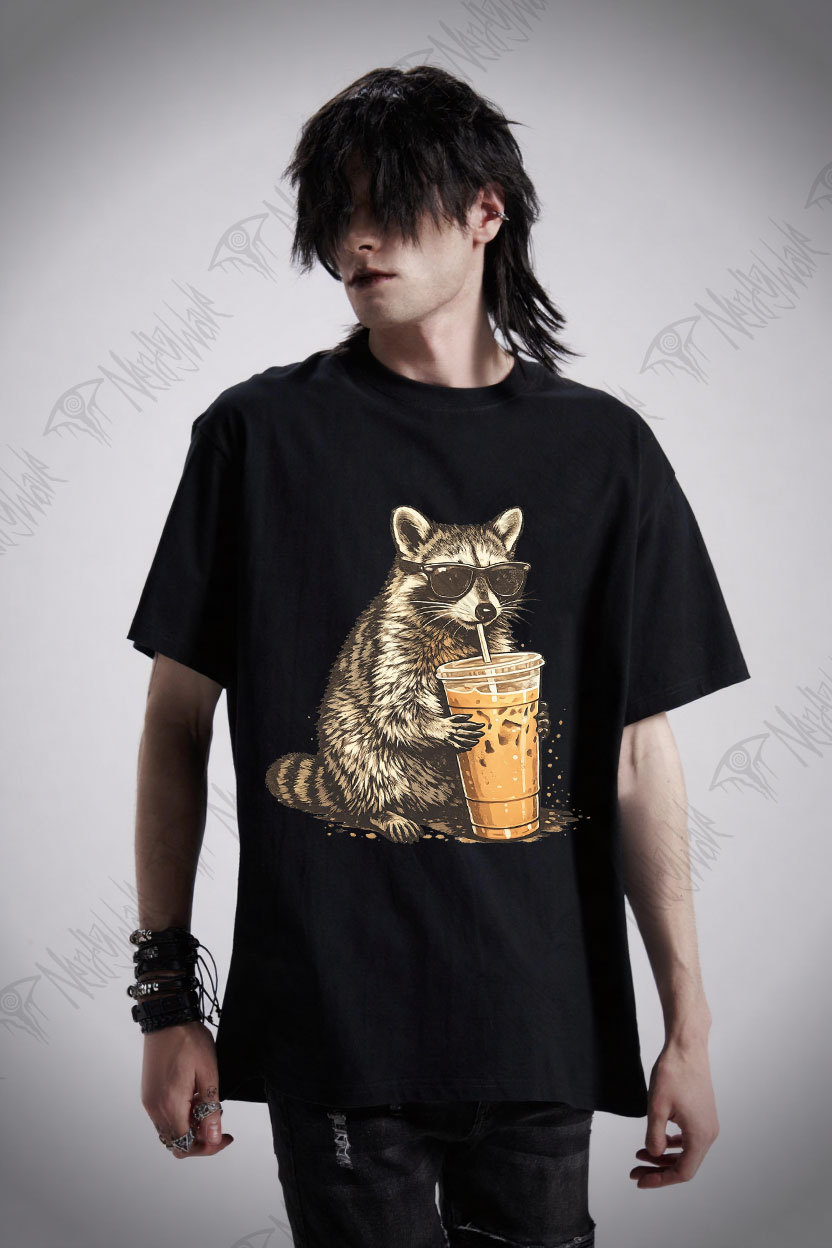 Raccoon Drinking Iced Coffee T-shirt