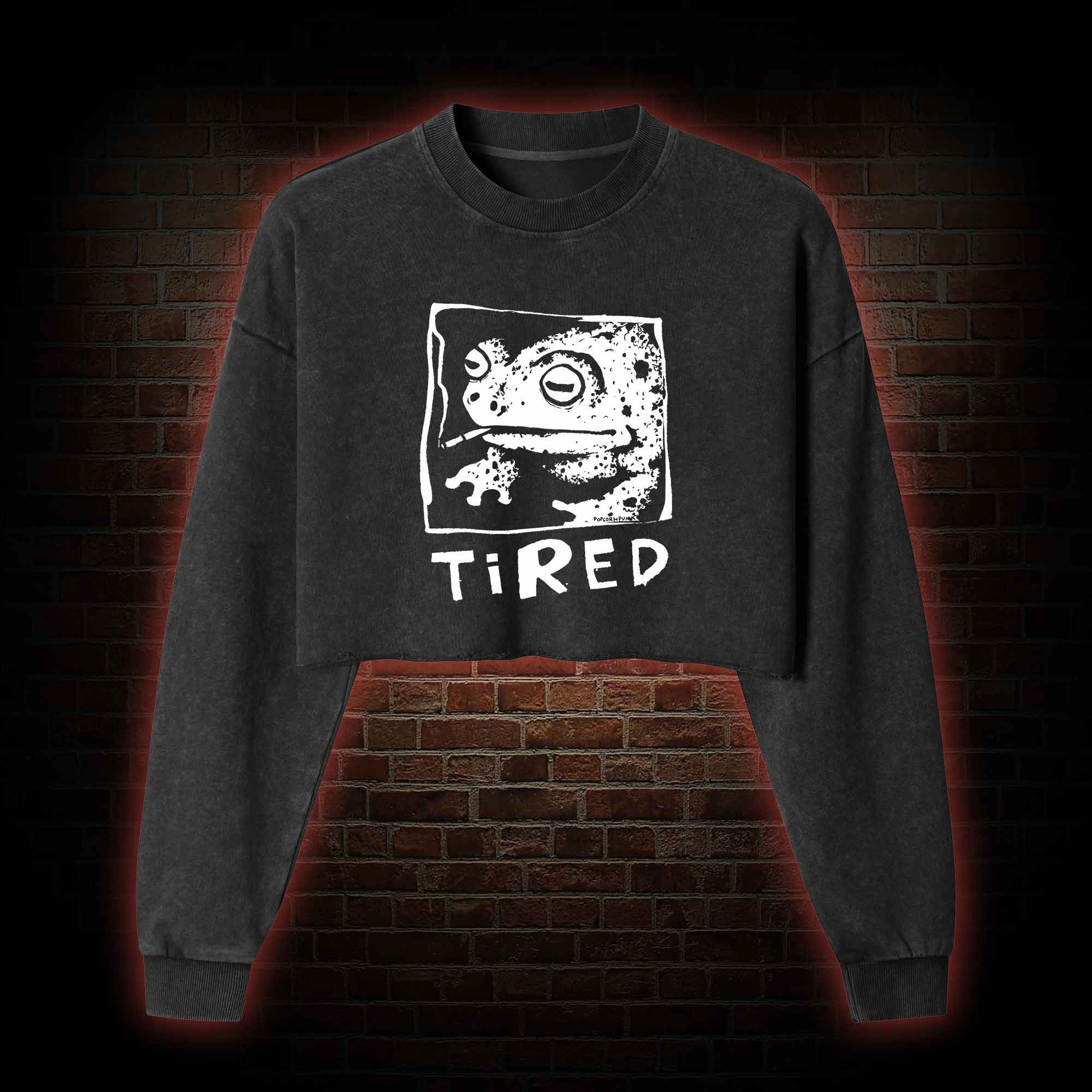 Tired Frog Washed Cropped Sweatshirts