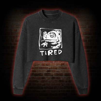 Tired Frog Washed Cropped Sweatshirts