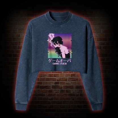 Sad Girl Washed Cropped Sweatshirts