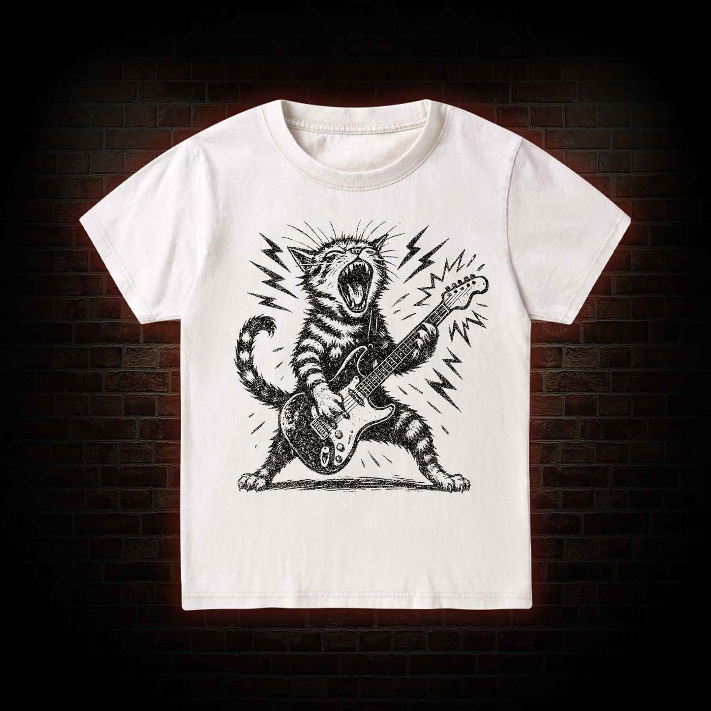 Rock and Roll Cat Kid Washed T-Shirt