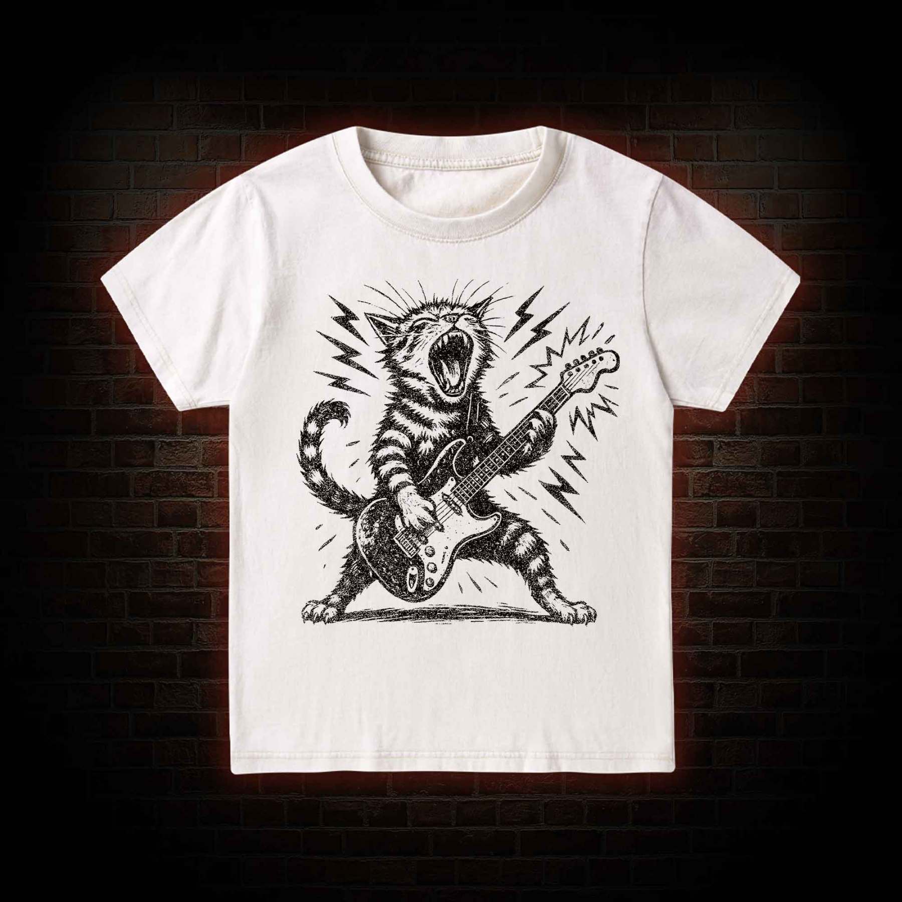 Rock and Roll Cat Kid Washed T-Shirt