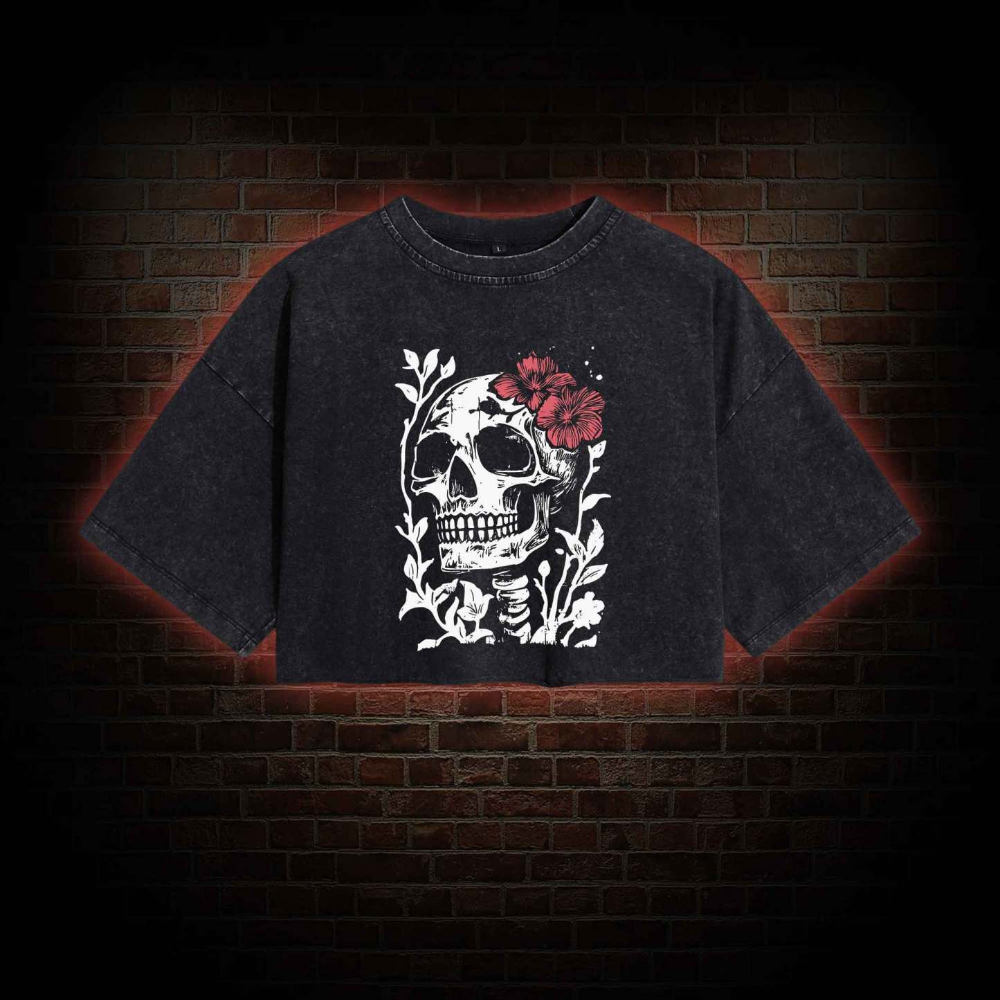 Flower Skull Washed Cropped T-shirts