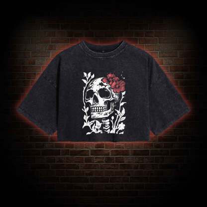 Flower Skull Washed Cropped T-shirts