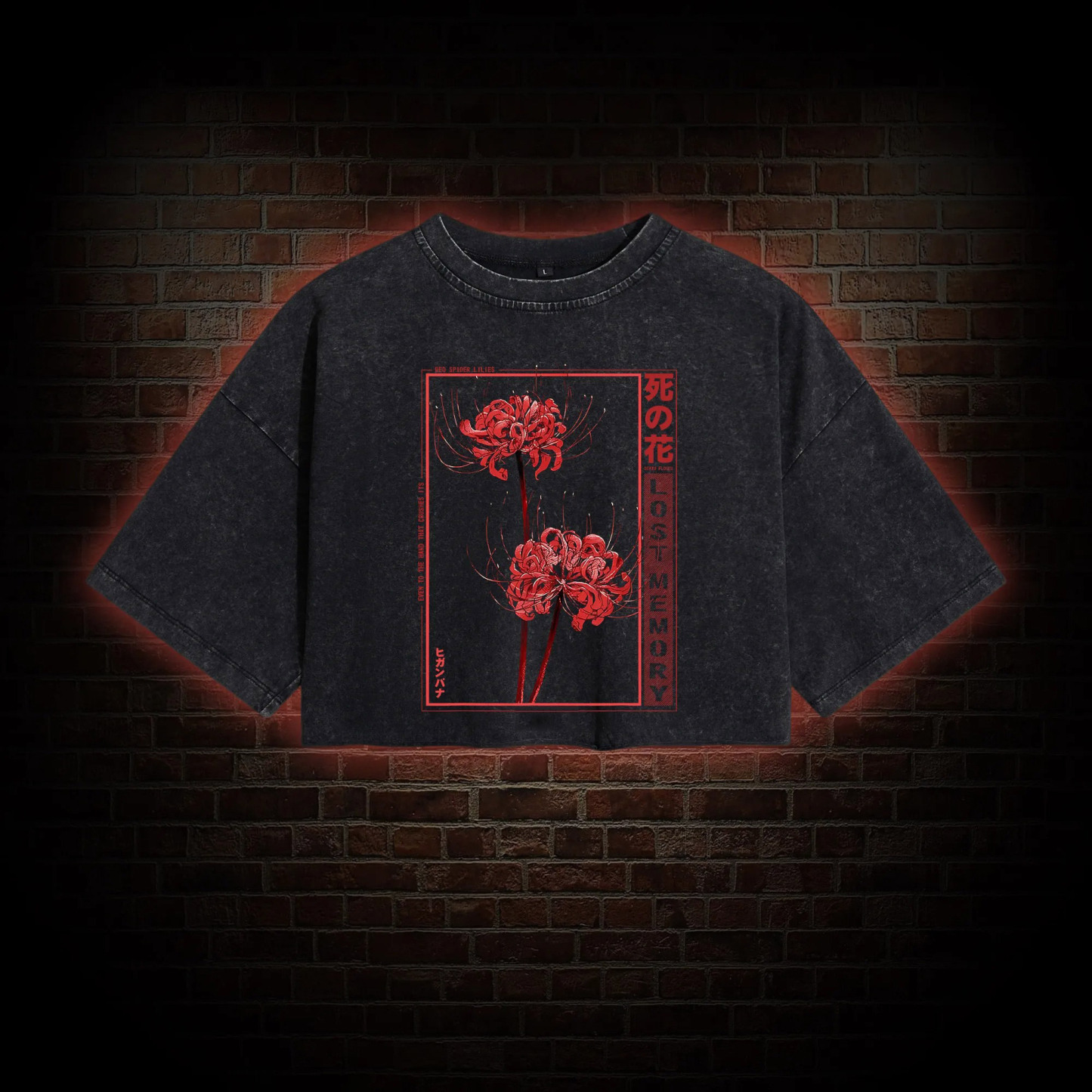 Red Spider Lily Washed Cropped T-shirts