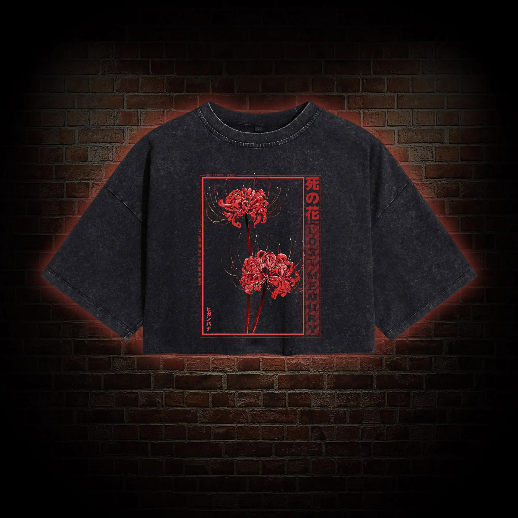 Red Spider Lily Washed Cropped T-shirts