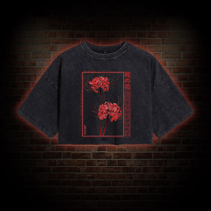 Red Spider Lily Washed Cropped T-shirts