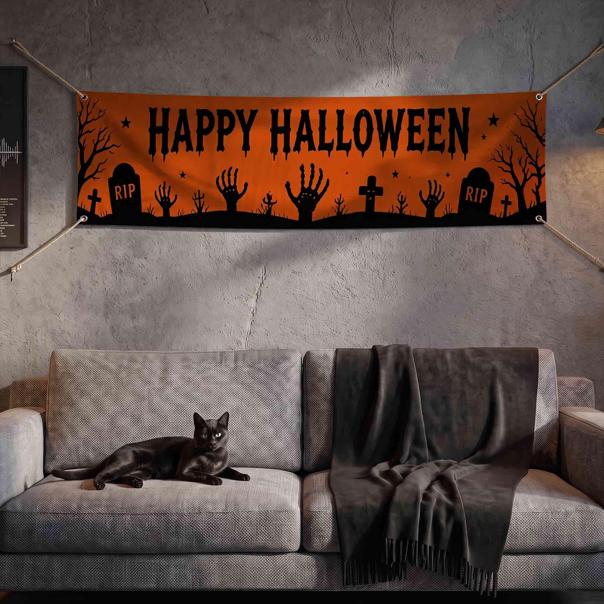Cemetery Happy Halloween Banner