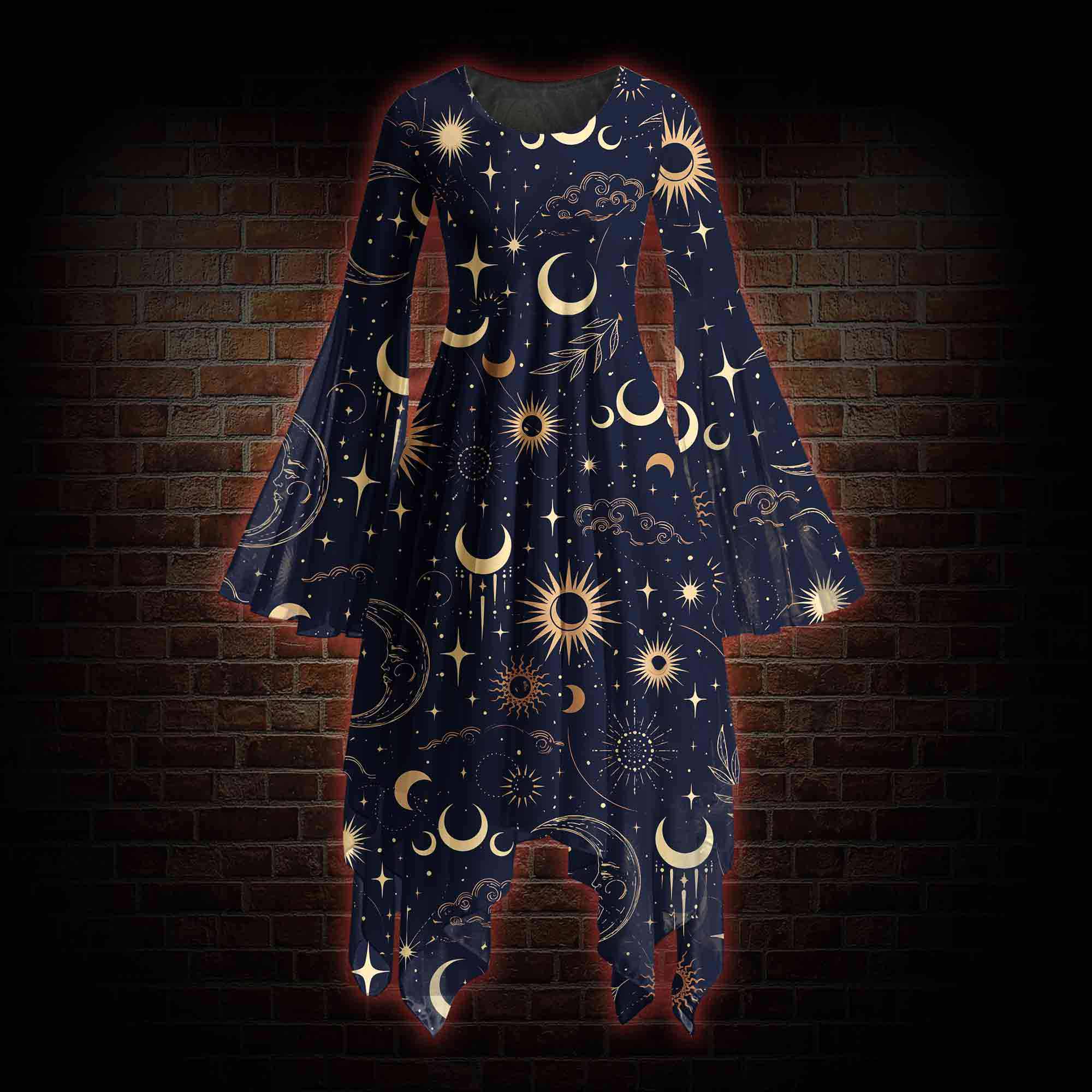 Celestial Aesthetic Bell-sleeve Handkerchief-hem Dress