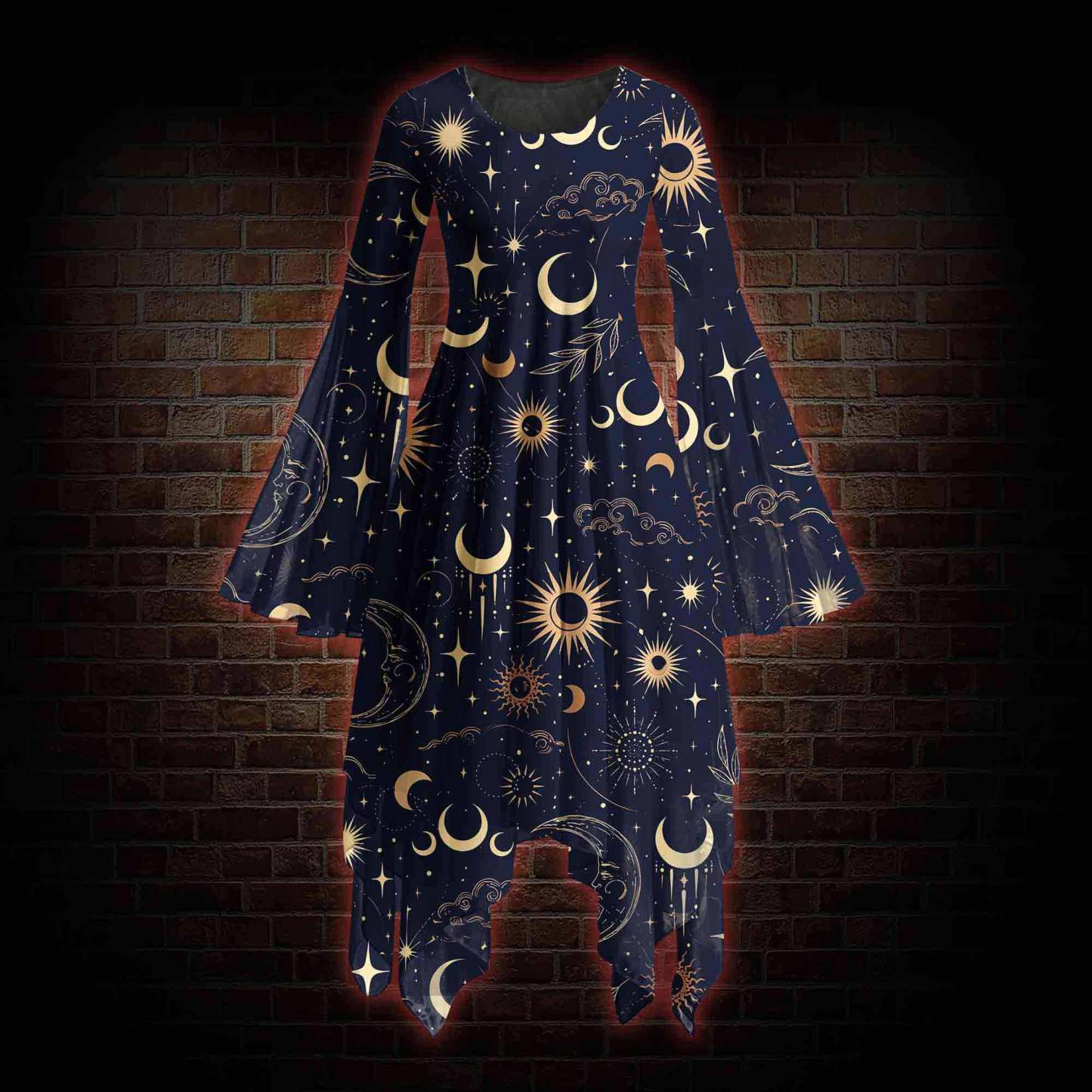 Celestial Aesthetic Bell-sleeve Handkerchief-hem Dress