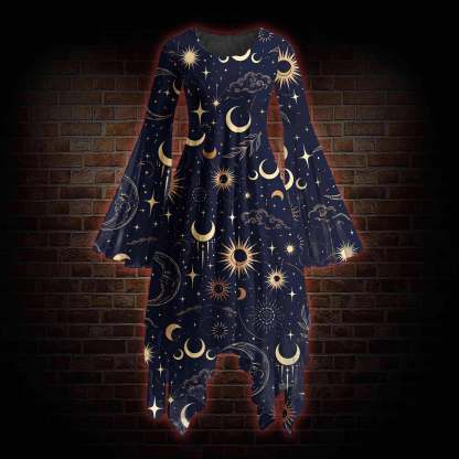 Celestial Aesthetic Bell-sleeve Handkerchief-hem Dress